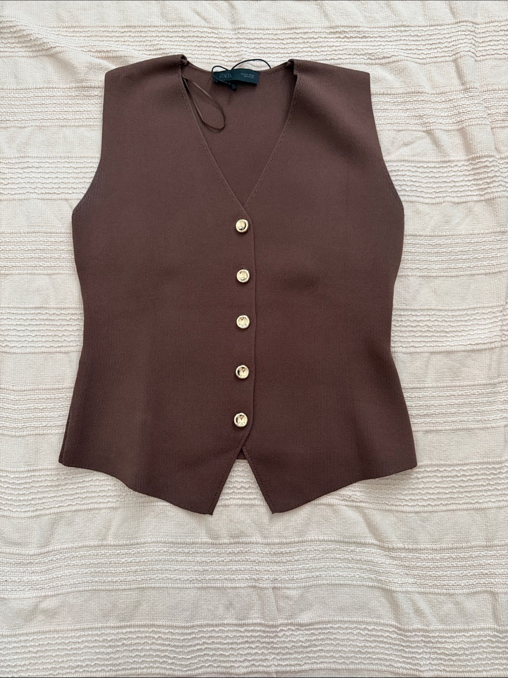 Zara Brown Sleeveless V-Neck Button Front Knit Vest